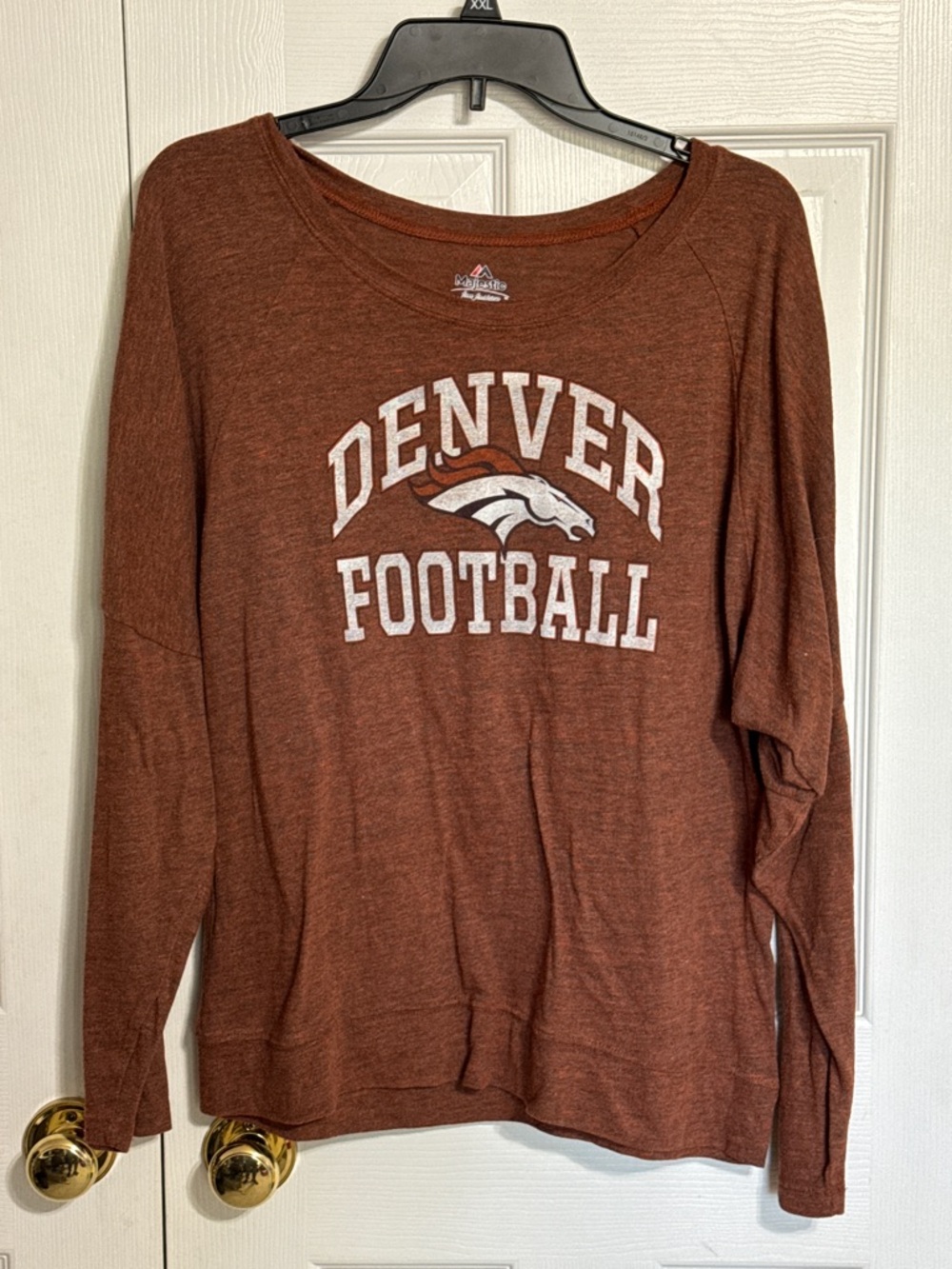 Majestic Denver Football Long Sleeve Crew Sweater - Rust Brown